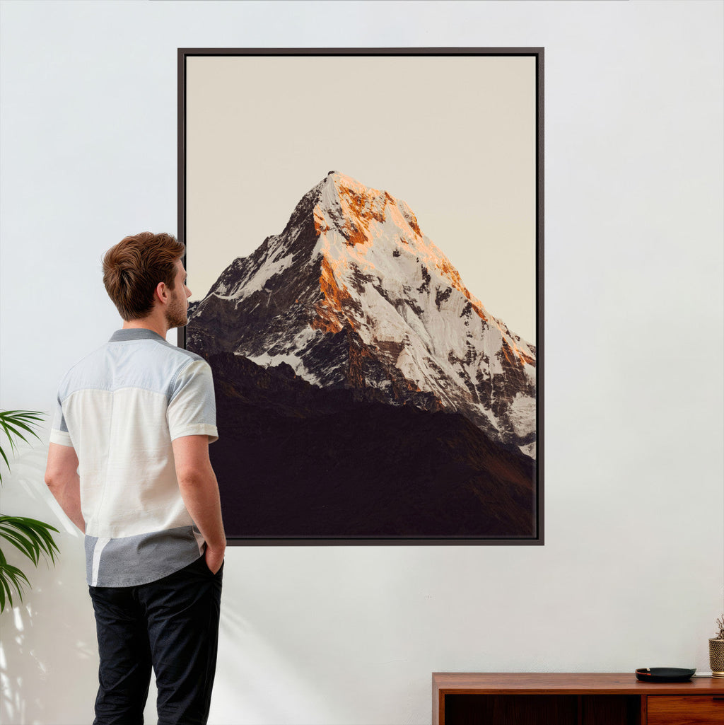 Golden Peak Mountain Wall Art Canvas Print, Minimal Alpine Landscape