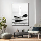 Minimal Boat Wall Art Canvas Print | Black and White Coastal Photography