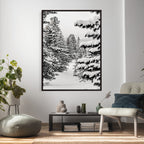 Winter Pine Forest Wall Art Canvas Print, Minimal Winter Landscape