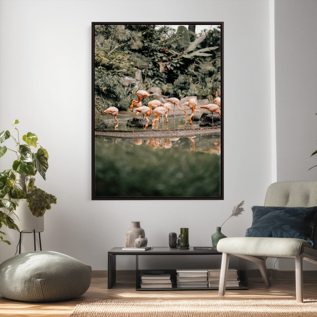 Flamingo Wall Art Canvas Print, Tropical Wildlife Scene