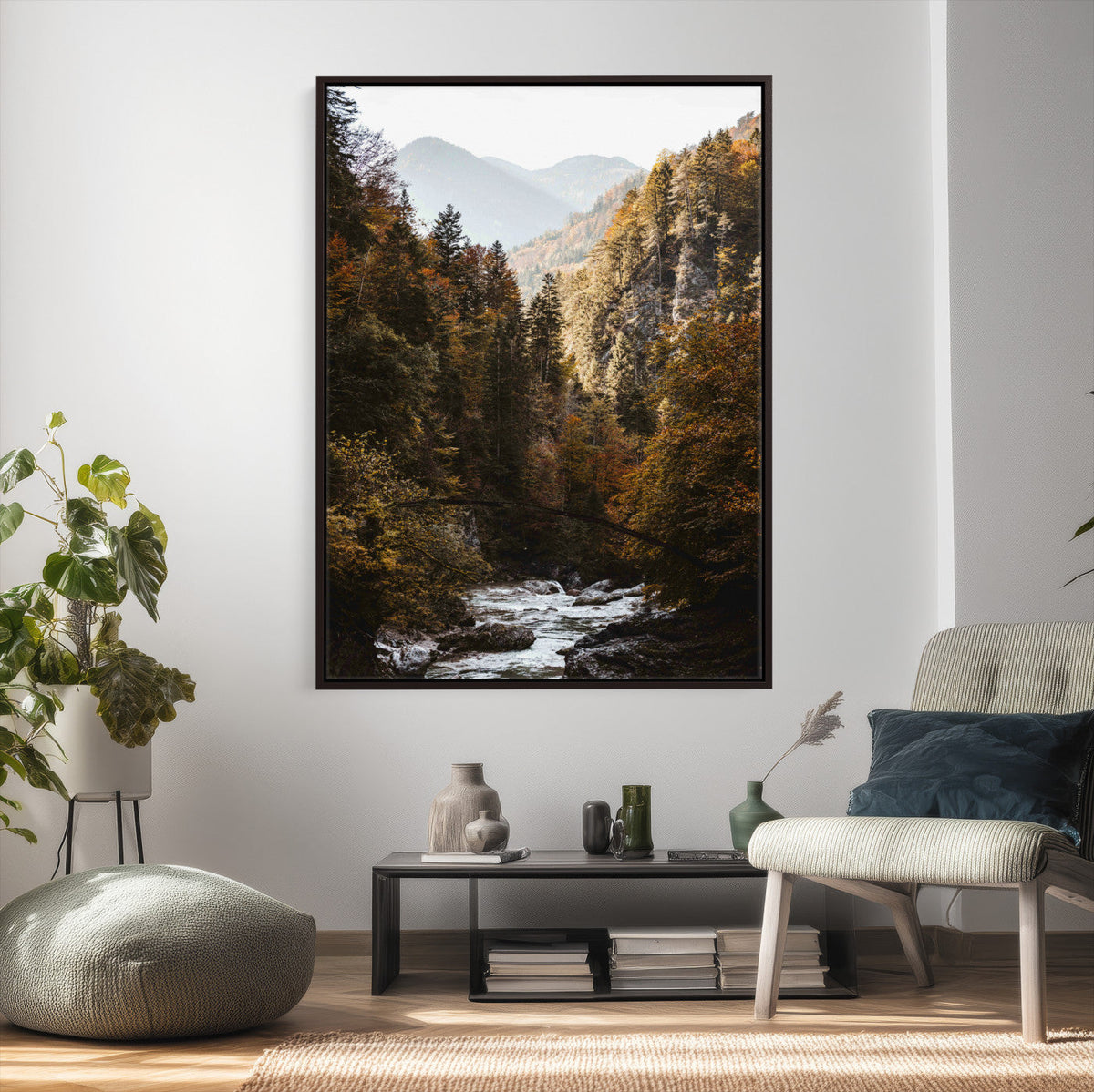 Autumn Forest Mountain Wall Art Canvas Print, Nature Landscape