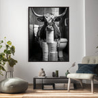 Texas Longhorn Cow Toilet Paper Canvas Wall Art, Funny Bathroom Decor
