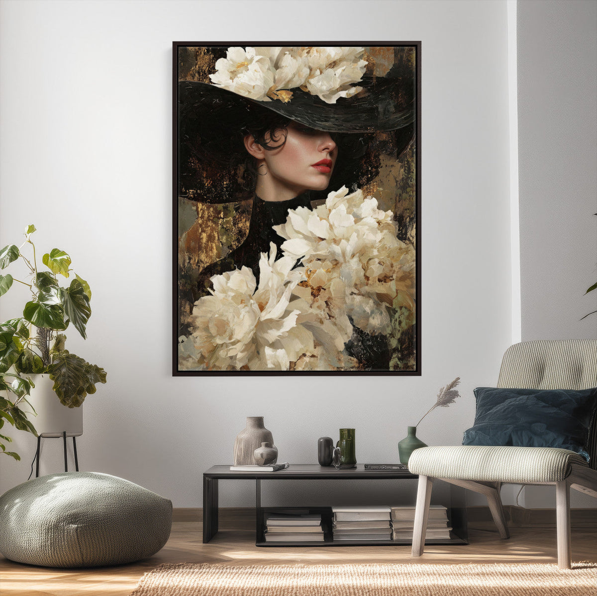 Glamour Woman Portrait Canvas Wall Art, Elegant Pastel Women Portrait