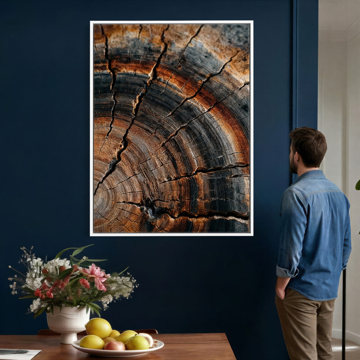Abstract Tree Rings Wall Art Canvas Print, Wood Grain Rings Artwork