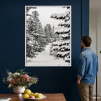 Winter Pine Forest Wall Art Canvas Print, Minimal Winter Landscape