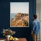 Rocky Coastline Wall Art Canvas Print, Minimal Coastal Landscape