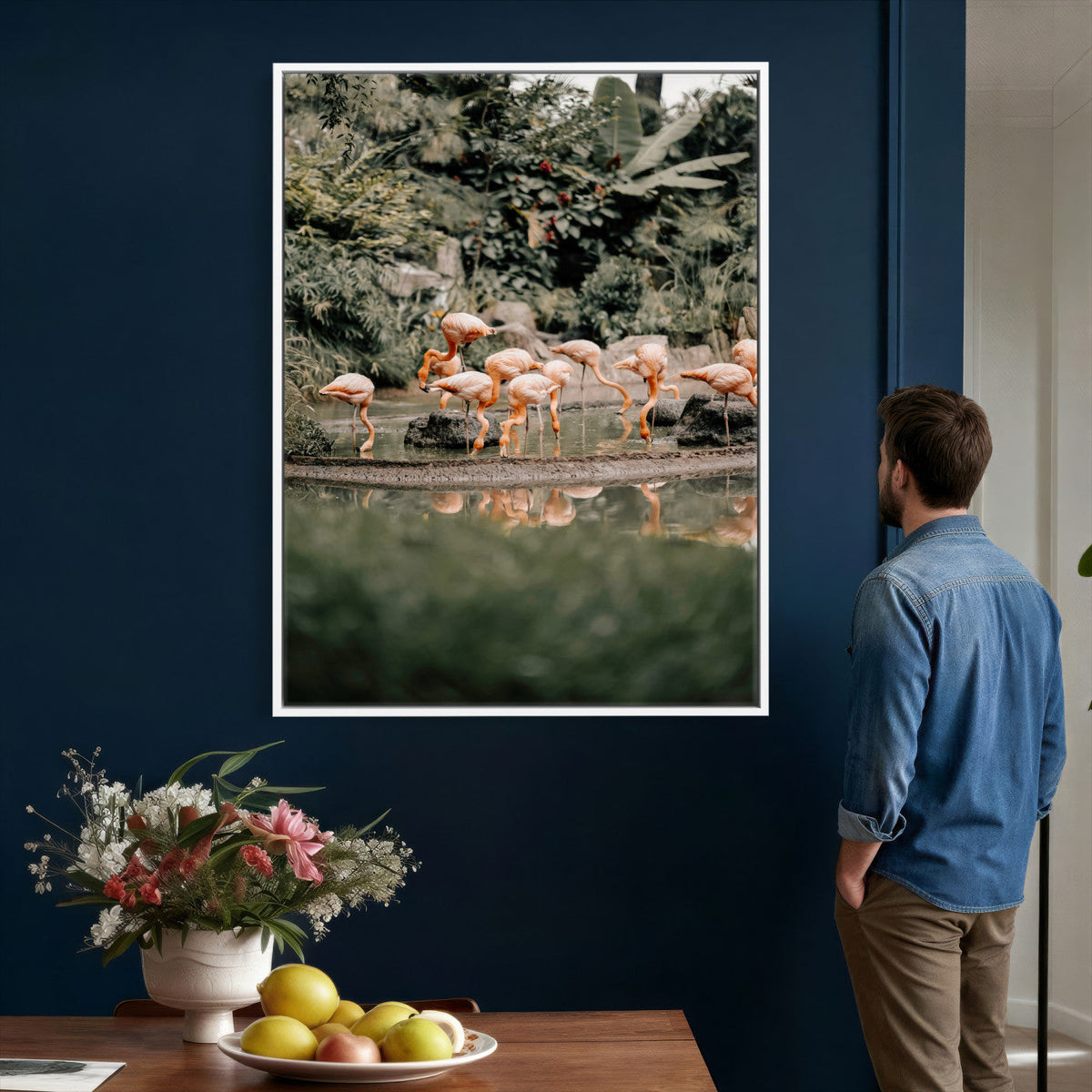 Flamingo Wall Art Canvas Print, Tropical Wildlife Scene