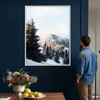 Snowy Mountain Forest Wall Art Canvas Print, Winter Pine Landscape