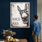 Funny Donkey Bathroom Wall Art Canvas Print, Nice Ass Farm Animal Sign