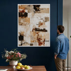 Blue Teal Abstract Canvas Wall Art, Modern Brushstroke Style Painting Print, Navy Orange Contemporary Decor