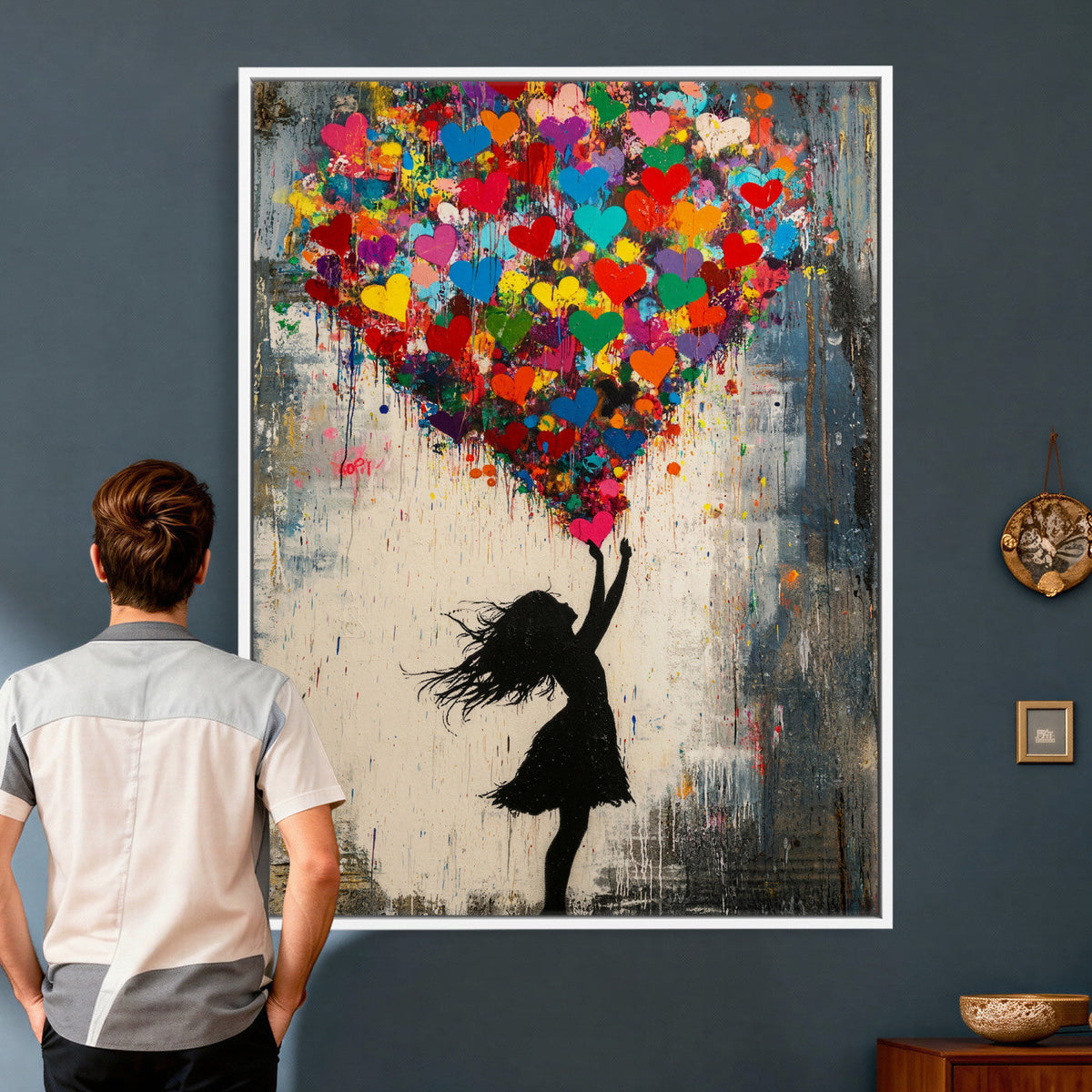 Banksy Street Art Canvas Wall Art, Girl Heart Balloons
