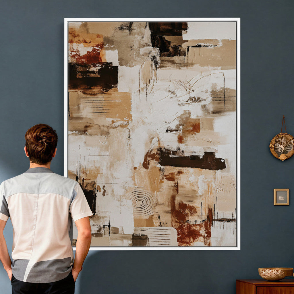 Blue Teal Abstract Canvas Wall Art, Modern Brushstroke Style Painting Print, Navy Orange Contemporary Decor