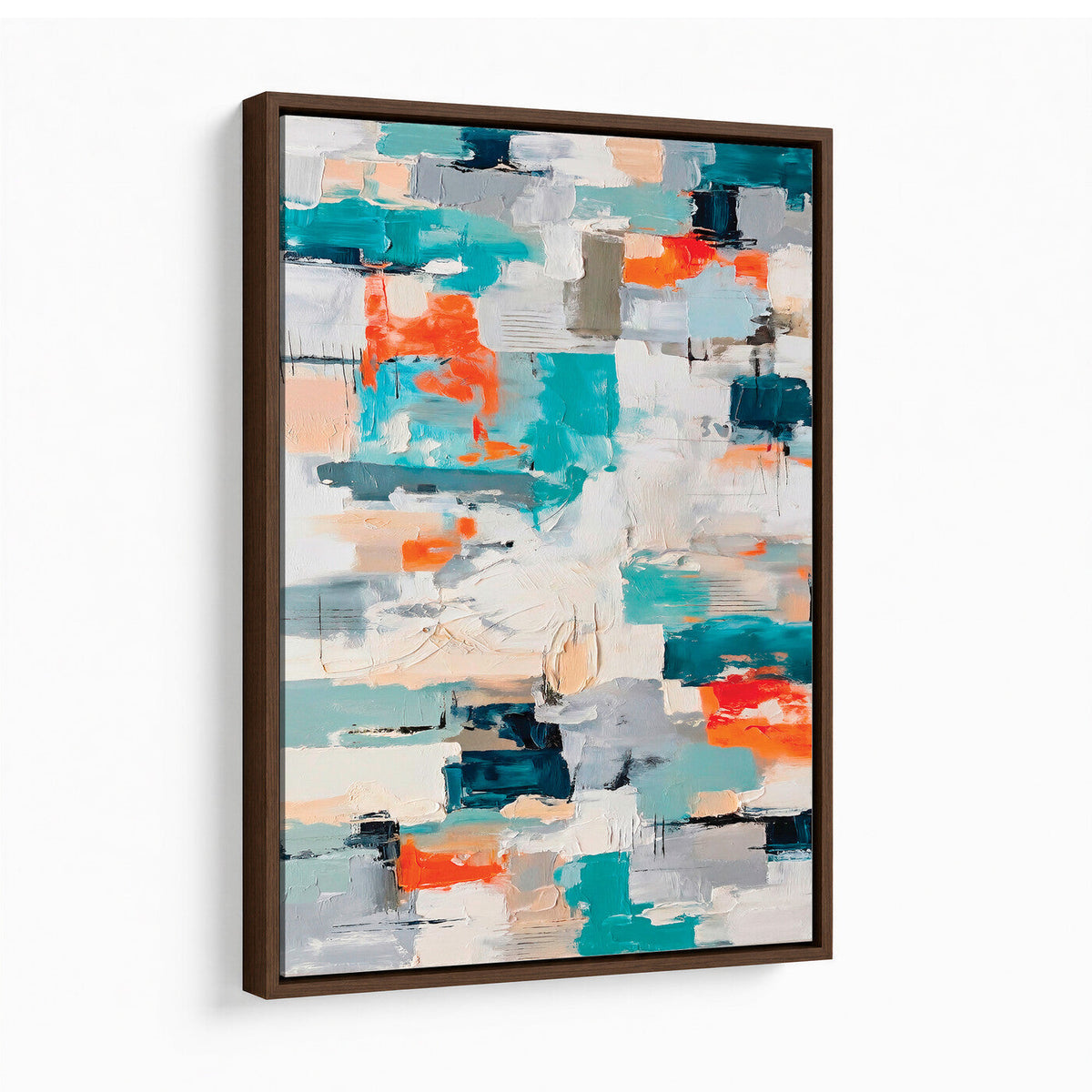 Blue Teal Abstract Canvas Wall Art, Modern Brushstroke Style Painting Print, Navy Orange Contemporary Decor