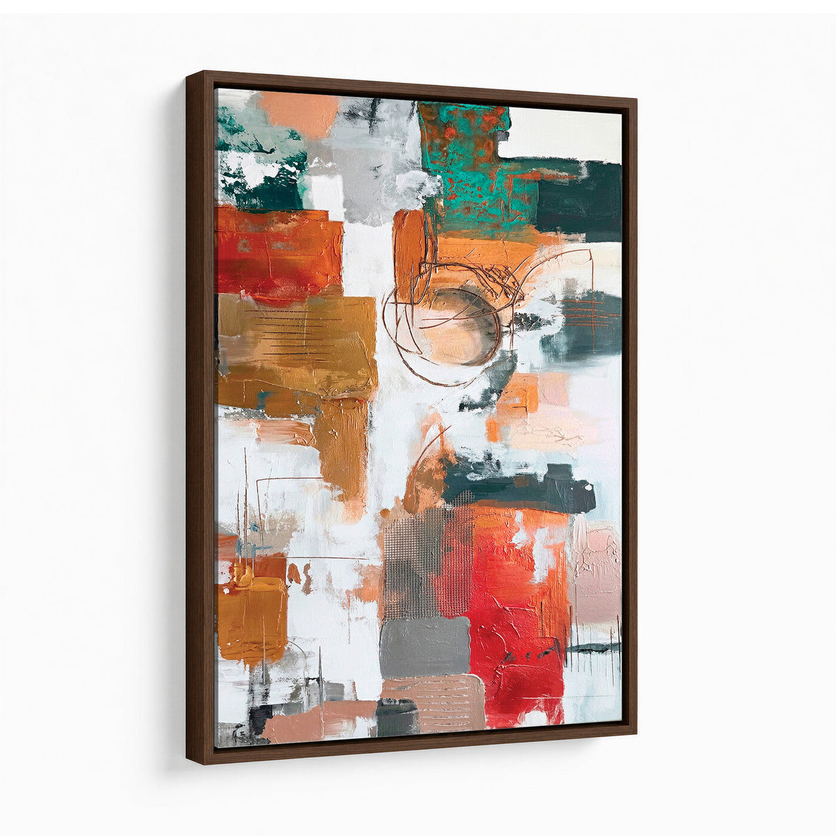 Blue Teal Abstract Canvas Wall Art, Modern Brushstroke Style Painting Print, Navy Orange Contemporary Decor
