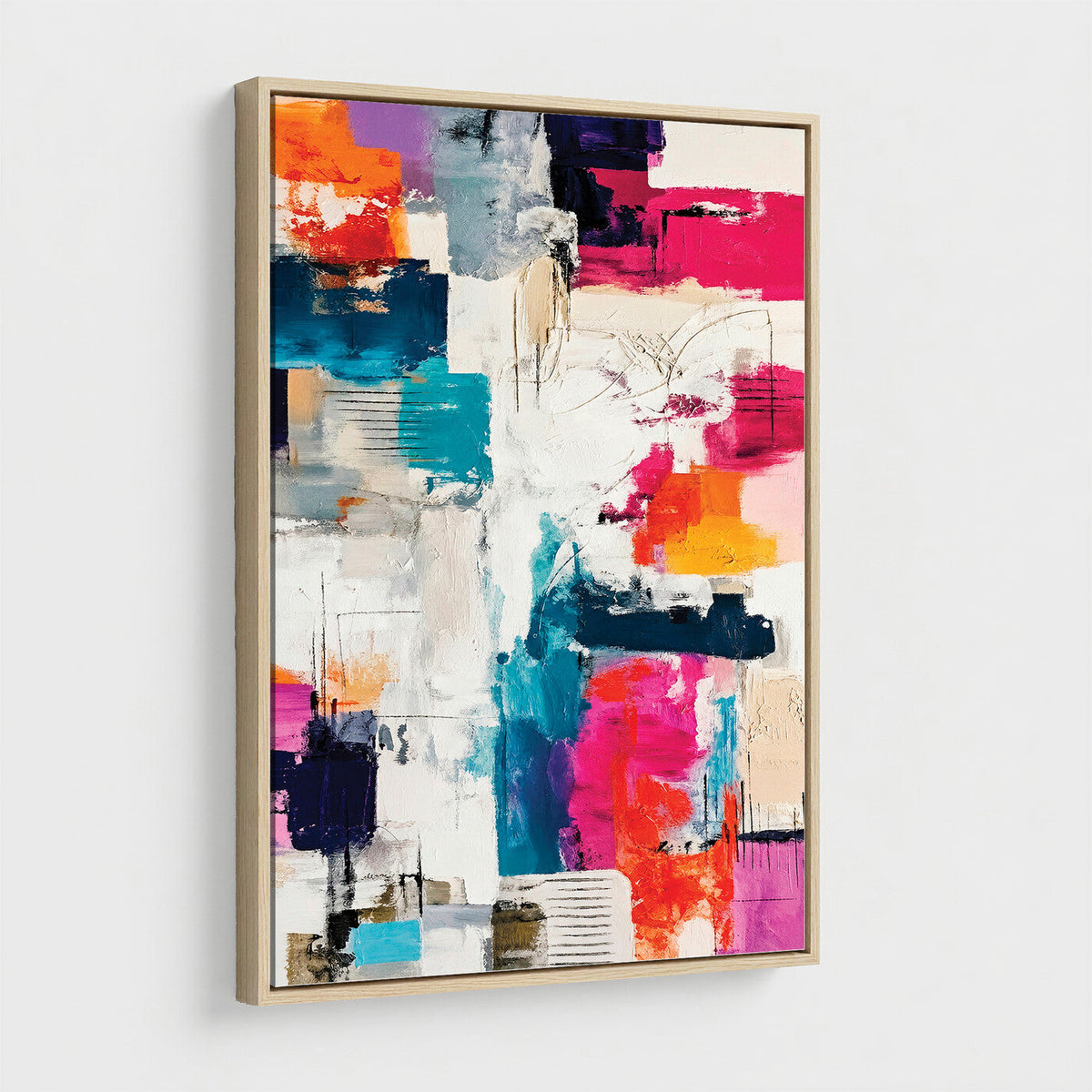 Blue Teal Abstract Canvas Wall Art, Modern Brushstroke Style Painting Print, Navy Orange Contemporary Decor