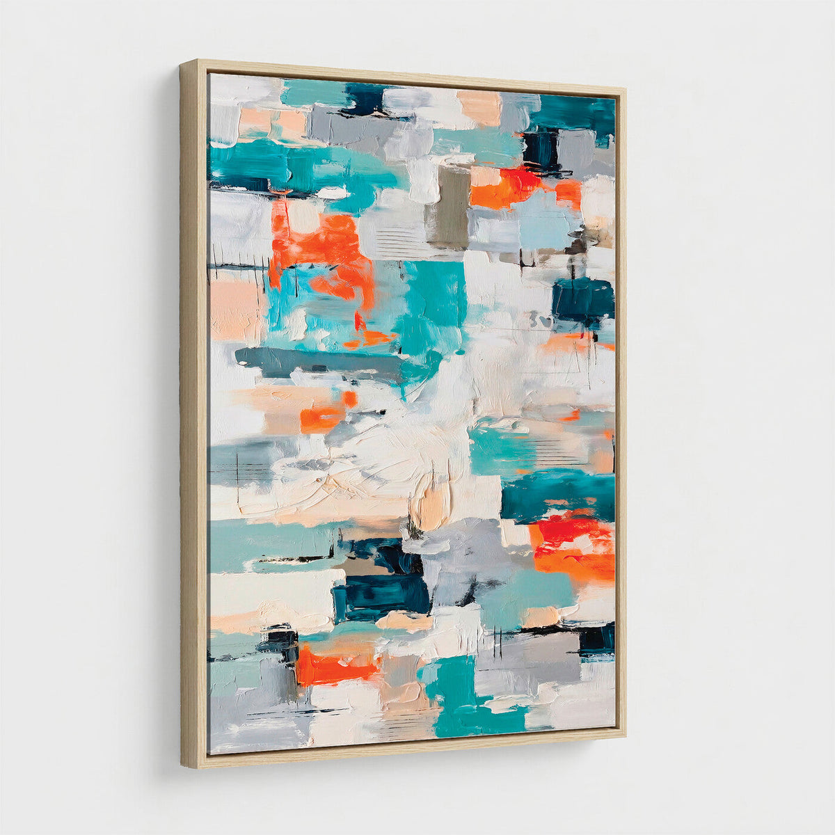 Blue Teal Abstract Canvas Wall Art, Modern Brushstroke Style Painting Print, Navy Orange Contemporary Decor