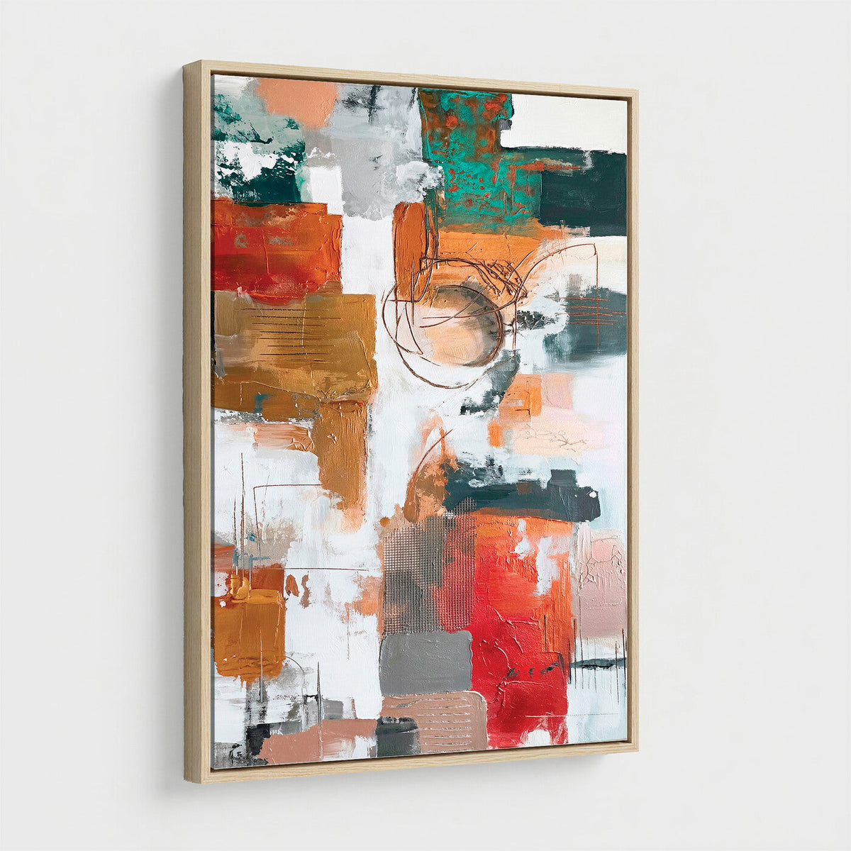 Blue Teal Abstract Canvas Wall Art, Modern Brushstroke Style Painting Print, Navy Orange Contemporary Decor
