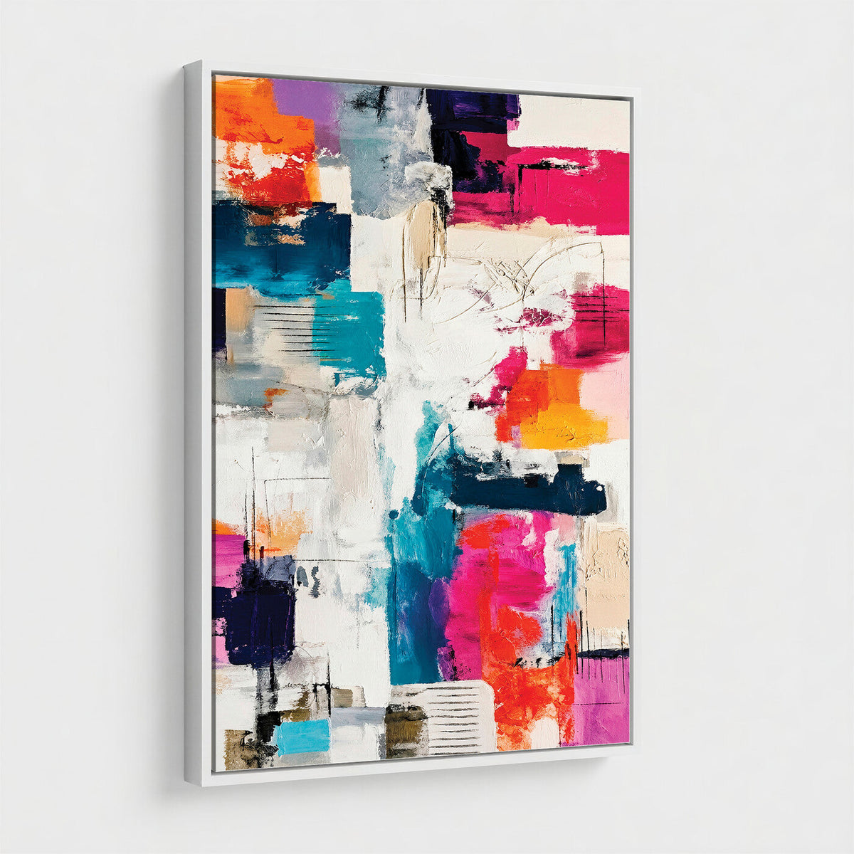 Blue Teal Abstract Canvas Wall Art, Modern Brushstroke Style Painting Print, Navy Orange Contemporary Decor