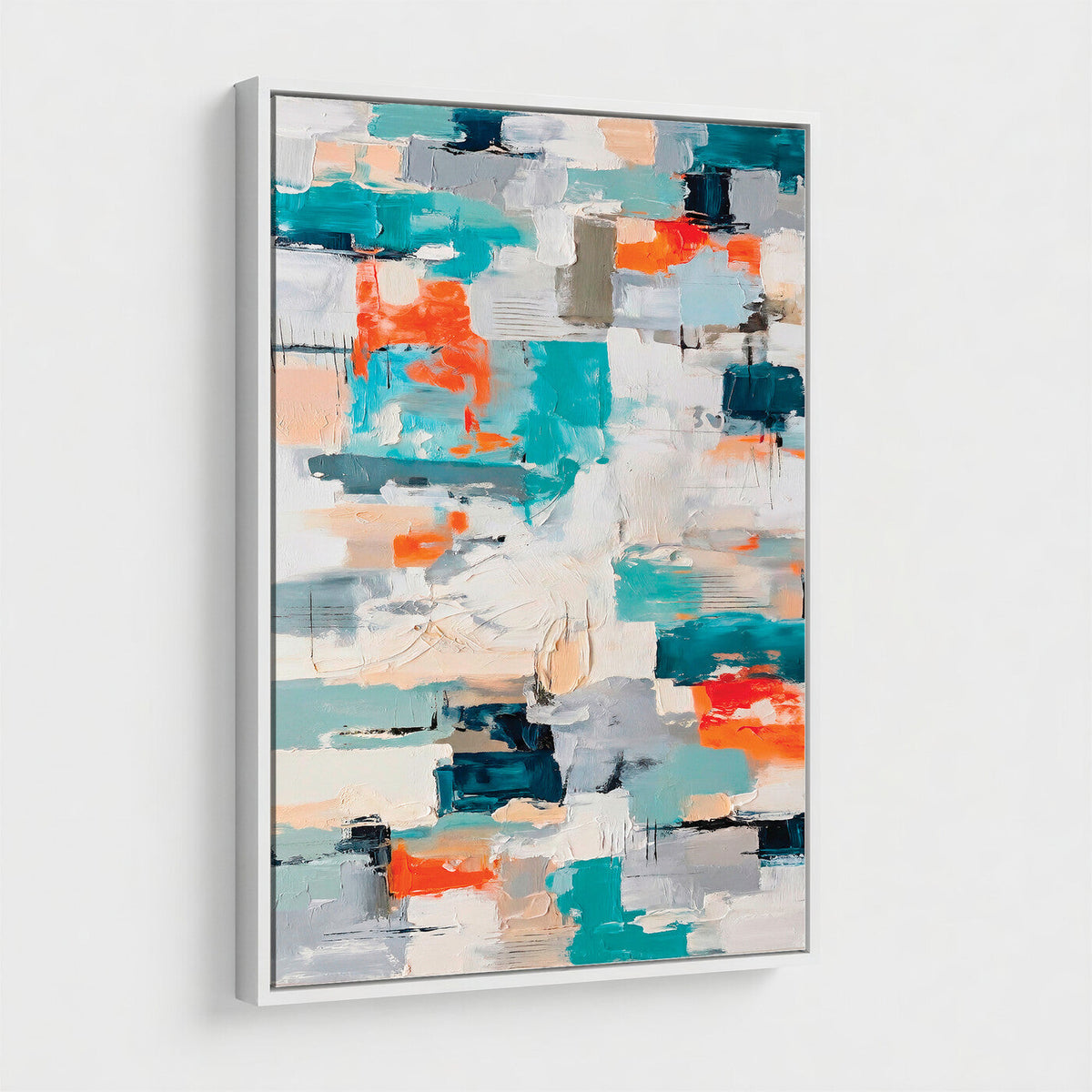 Blue Teal Abstract Canvas Wall Art, Modern Brushstroke Style Painting Print, Navy Orange Contemporary Decor