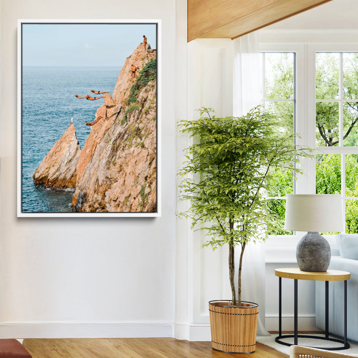 Cliff Divers Wall Art Canvas Print | Oceanfront Cliffs and Waves