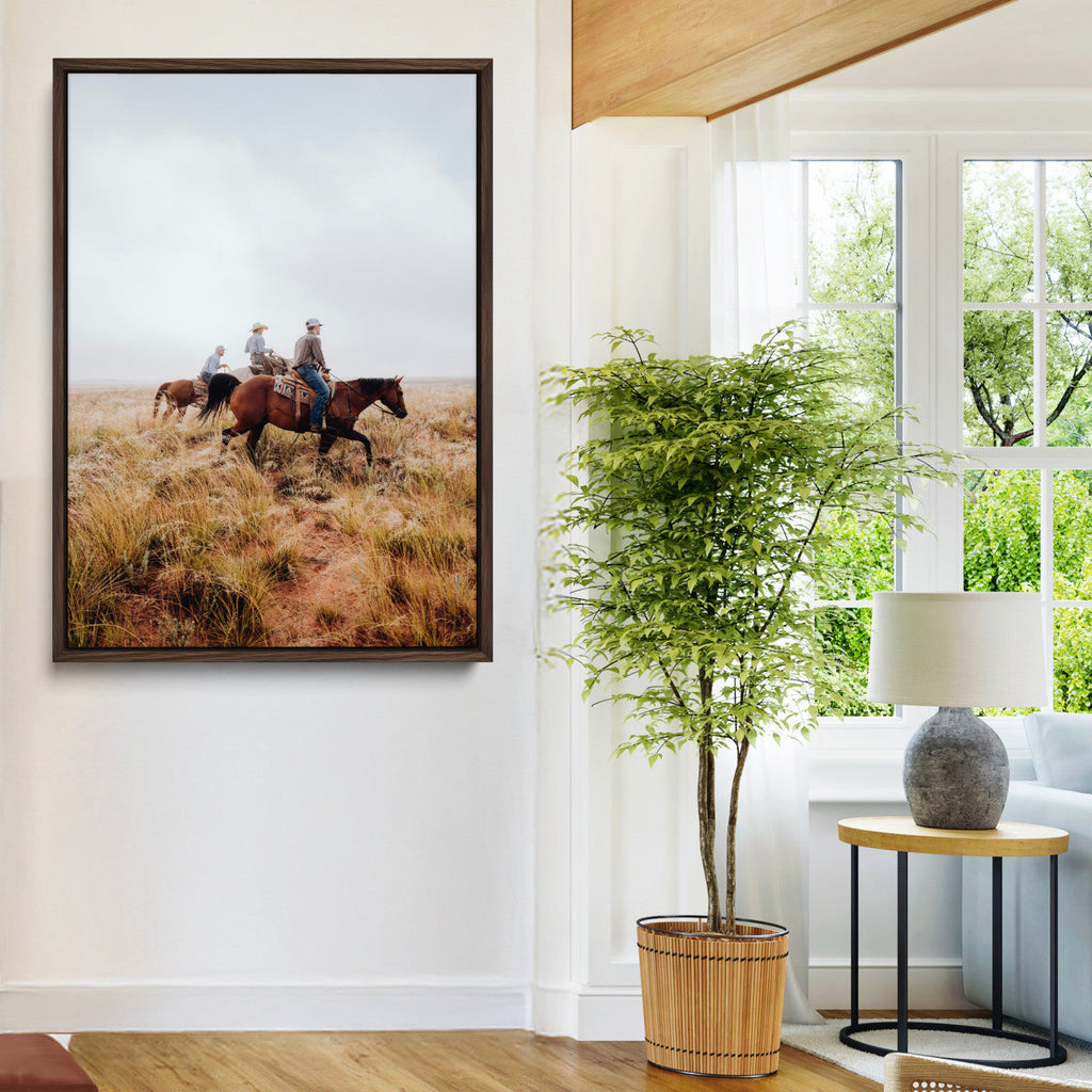Golden Grassland Wall Art Canvas Print, Framed Western Frontier Open Range Riders