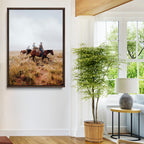 Golden Grassland Wall Art Canvas Print, Framed Western Frontier Open Range Riders
