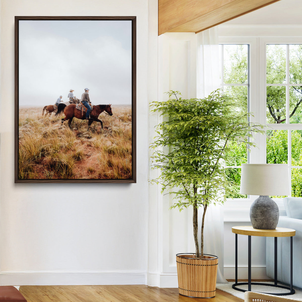 Golden Grassland Wall Art Canvas Print, Framed Western Frontier Open Range Riders