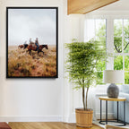 Golden Grassland Wall Art Canvas Print, Framed Western Frontier Open Range Riders