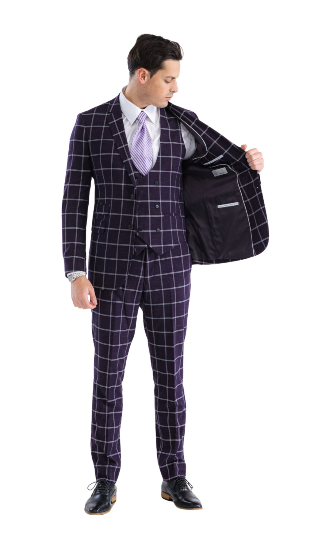 Copper Burgundy 3pc Slim Fit Notch Lapel Suit with Double Breasted Vest