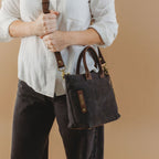 Dot Tote | Black Washed Canvas + Brown