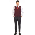 Men's Burgundy Vest - Solo Adjustable Suit Vest & Waistcoat for Wedding, Groomsmen & Prom, Sizes 36-52 | Ferrecci