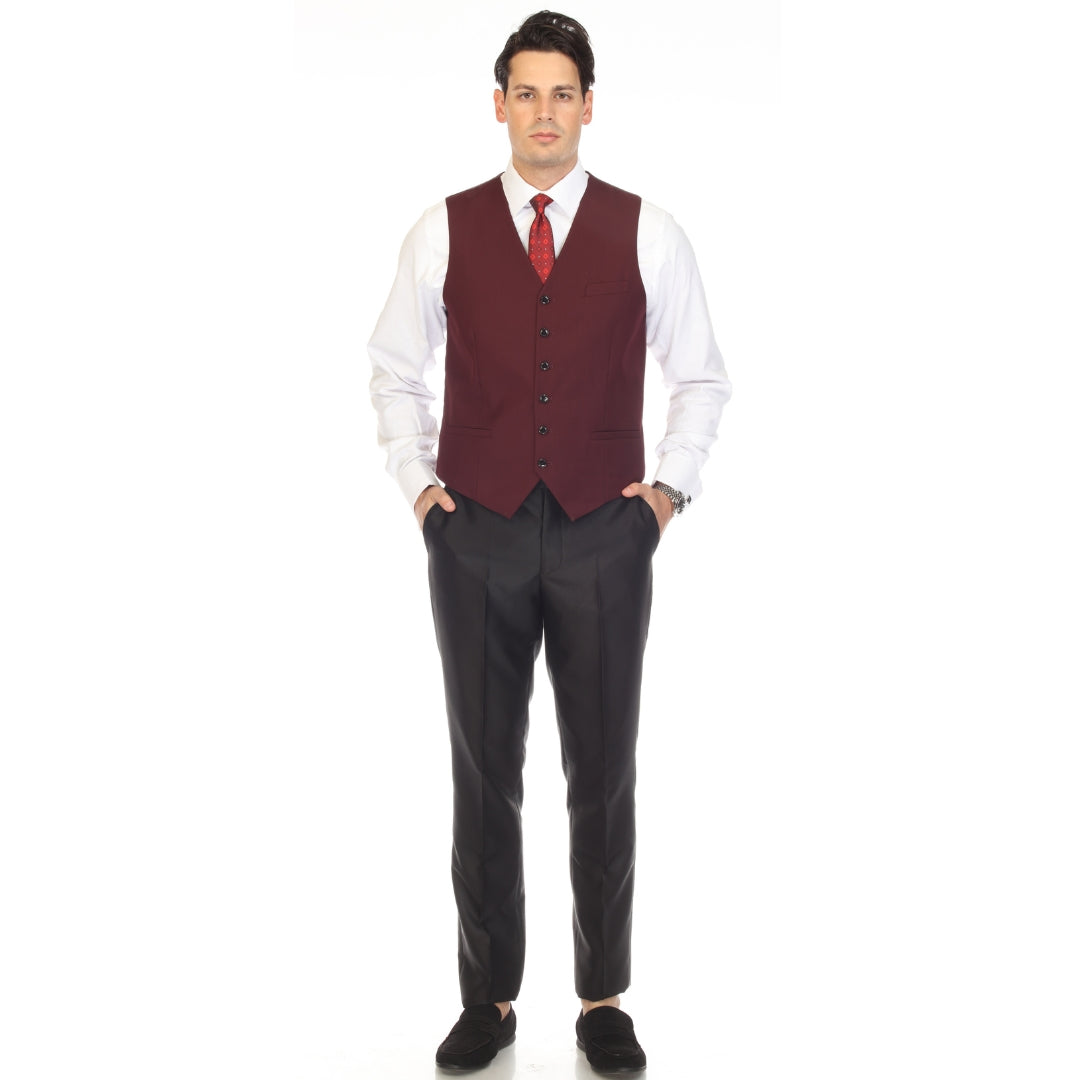 Men's Burgundy Vest - Solo Adjustable Suit Vest & Waistcoat for Wedding, Groomsmen & Prom, Sizes 36-52 | Ferrecci