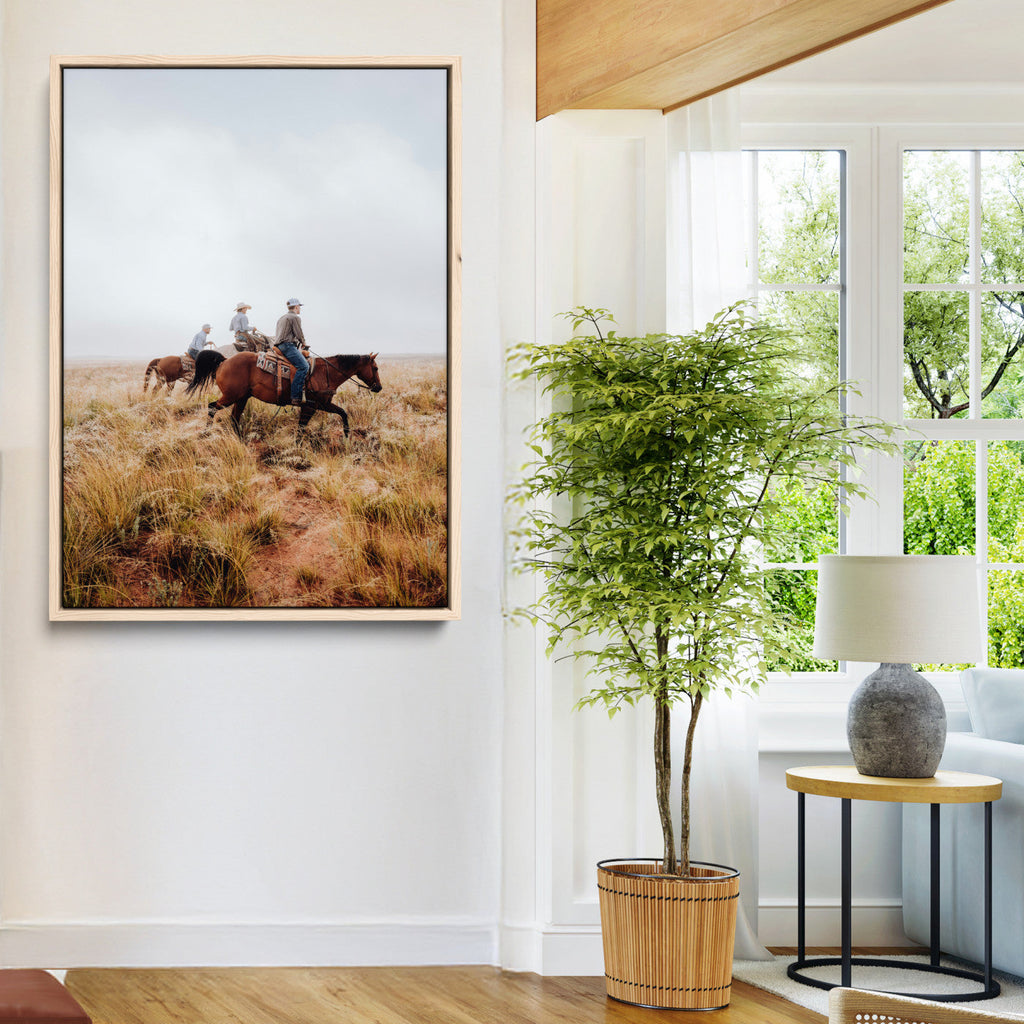 Golden Grassland Wall Art Canvas Print, Framed Western Frontier Open Range Riders