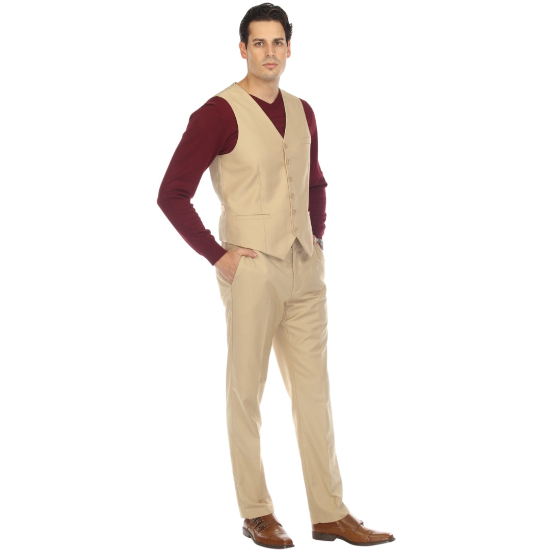 Men's Tan Vest - Solo Adjustable Suit Vest & Waistcoat for Wedding, Groomsmen & Prom, Sizes 36-54 | Ferrecci