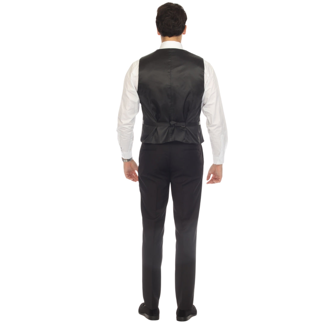 Men's Black Vest - Solo Adjustable Suit Vest & Waistcoat for Wedding, Groomsmen & Prom, Sizes 36-52 | Ferrecci