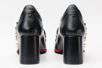 The Infanta Black Spike Leather Block Heel Pump Women Shoe