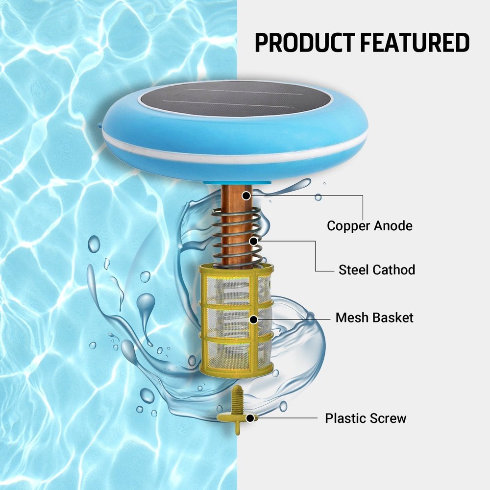 Solar Pool Ionizer for High Capacity Swimming Pools Reduces Chlorine
