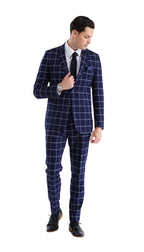 Copper Navy 3pc Slim Fit Notch Lapel Suit with Double Breasted Vest