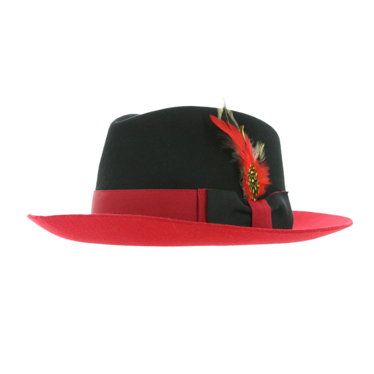Puck Trilby Ferrecci Two Tone Black Crown & Red Brim Trilby Hat