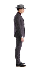 Bellagio Grey White Mens 2 Button Slim Peak Lapel Suit With Pick Stitching Ticket Pocket Double Breasted Vest With Shawl Lapel