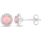 1.36 Carat Genuine Pink Opal and White Topaz .925 Sterling Silver Earrings