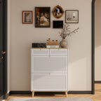 Modern Freestanding Shoe Cabinet With Flip Up Doors - White Natural