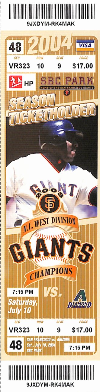 Barry Bonds Sets Season Intentional Walks Record Full Ticket Giants 7/10/2004