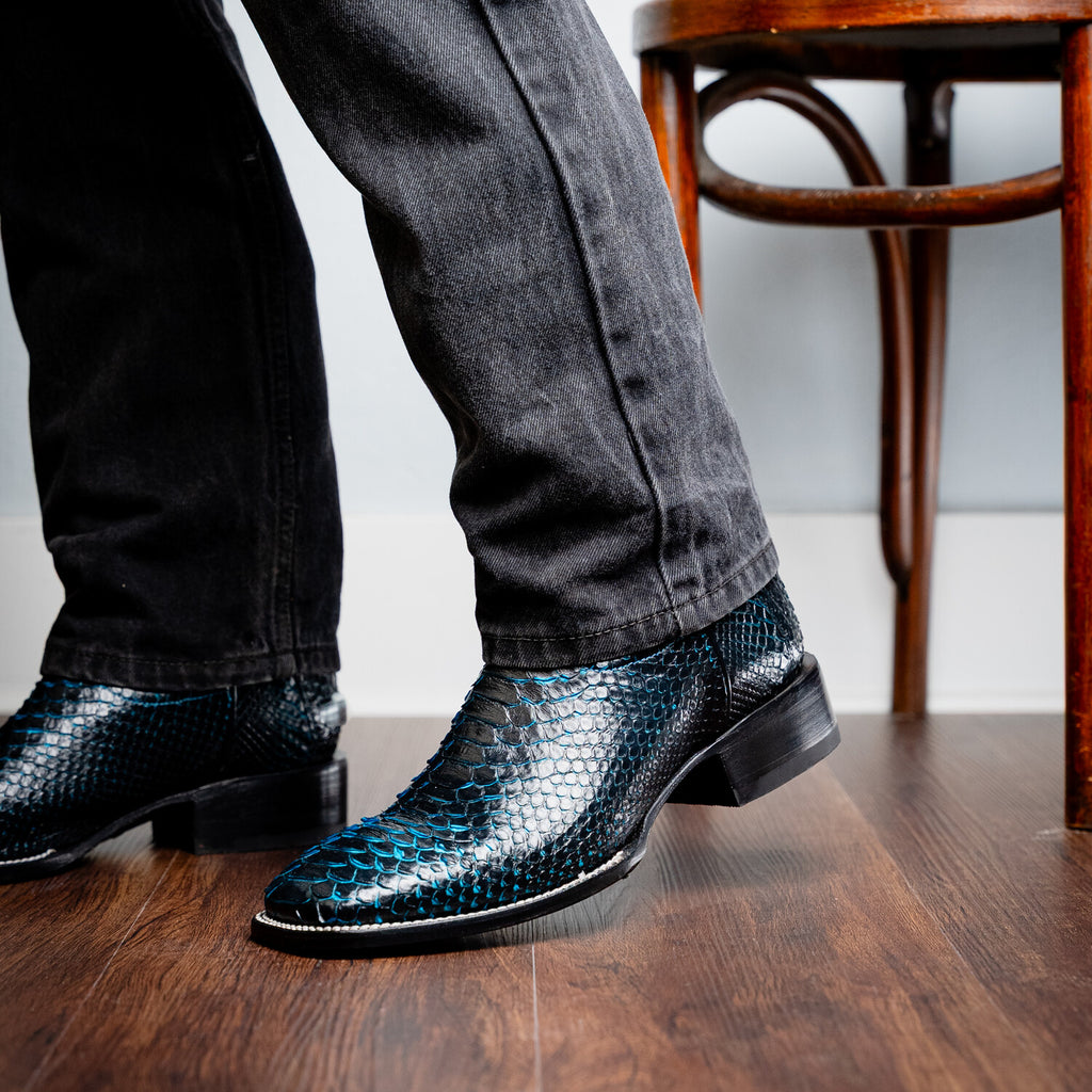 Western Collection Missouri // Python Leather Cowboy Boot // Black + Blue