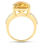 8.44 Carat Genuine Citrine and White Topaz .925 Sterling Silver Ring