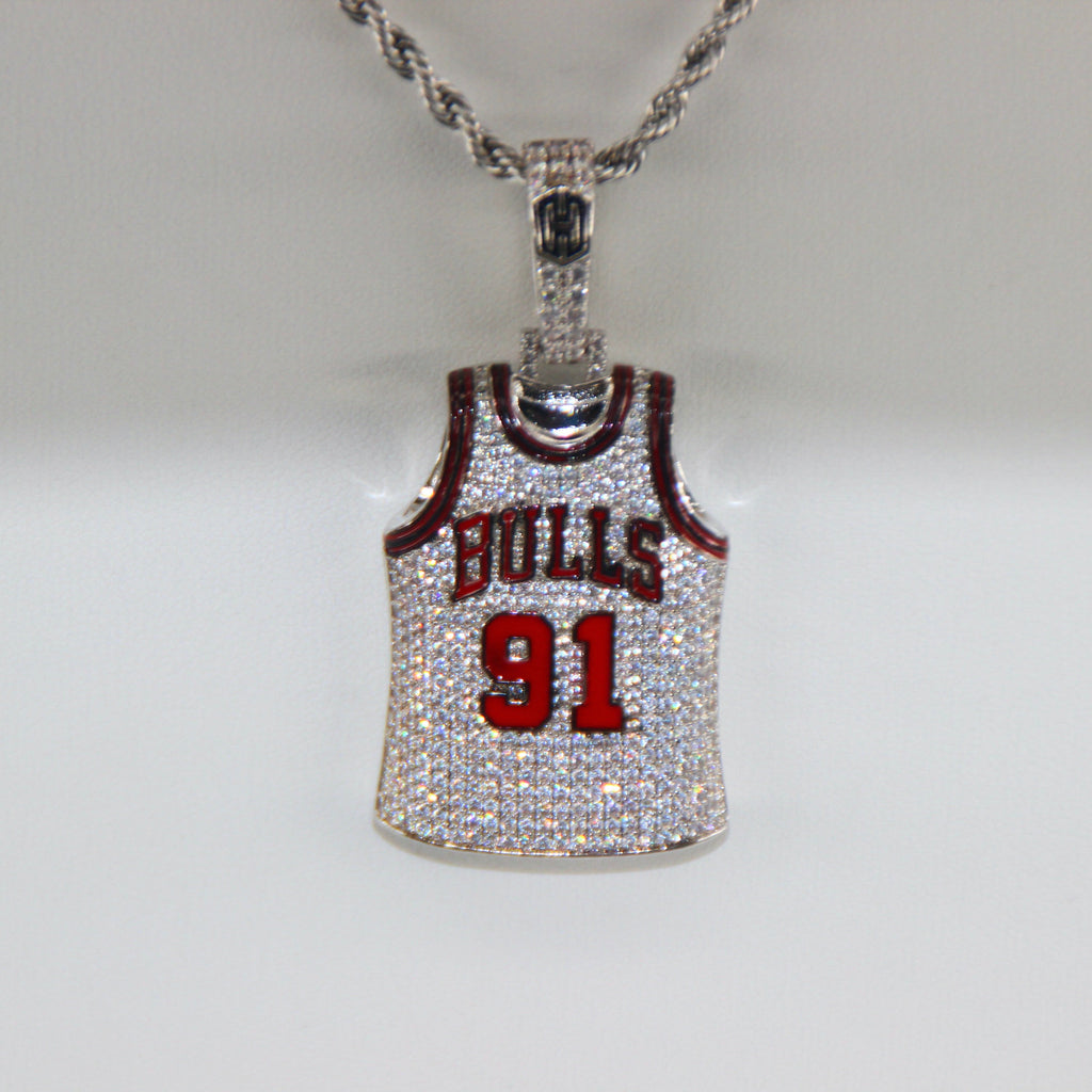 Chicago Bulls Dennis Rodman #91 Jersey Pendant Necklace – Premium Zircon Basketball Fan Gift