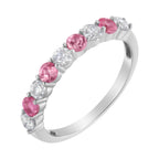 10KT White Gold 1/2 cttw Diamond and 3MM Created Blue Sapphire Gemstone Band Ring (H-I, I1-I2) - Size 7