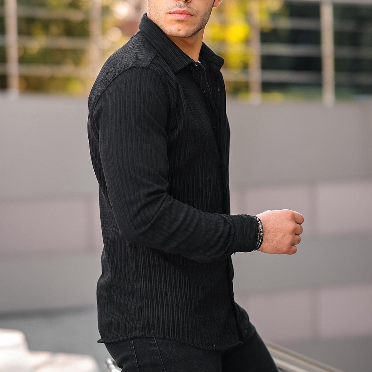 Premium Striped Corduroy Shirt // Black