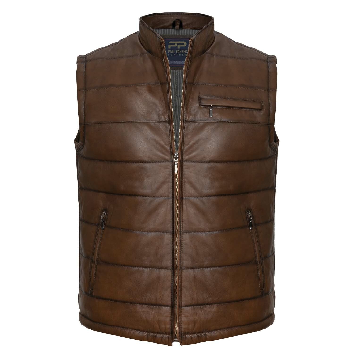 Zip Up Striped Quilted Vest // Chestnut