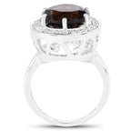 4.52 Carat Genuine Smoky Quartz and White Topaz .925 Sterling Silver Ring